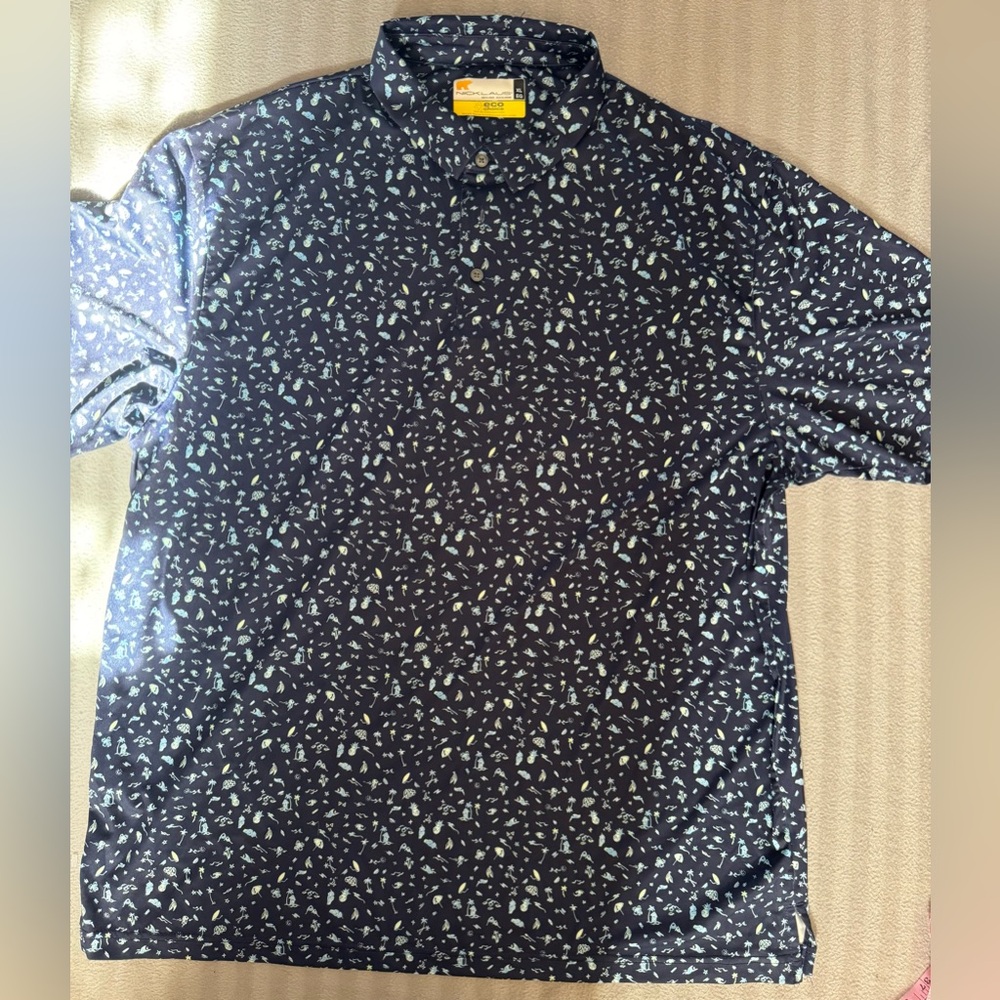 Nicklaus Golf Polo Shirt Men's Sz XL / Eco Choice /  Navy Blue Tropical
